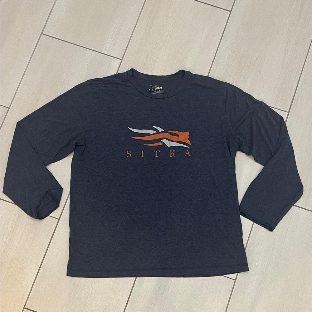 Sitka Long Sleeve Logo Tee - Navy with Orange Accent
